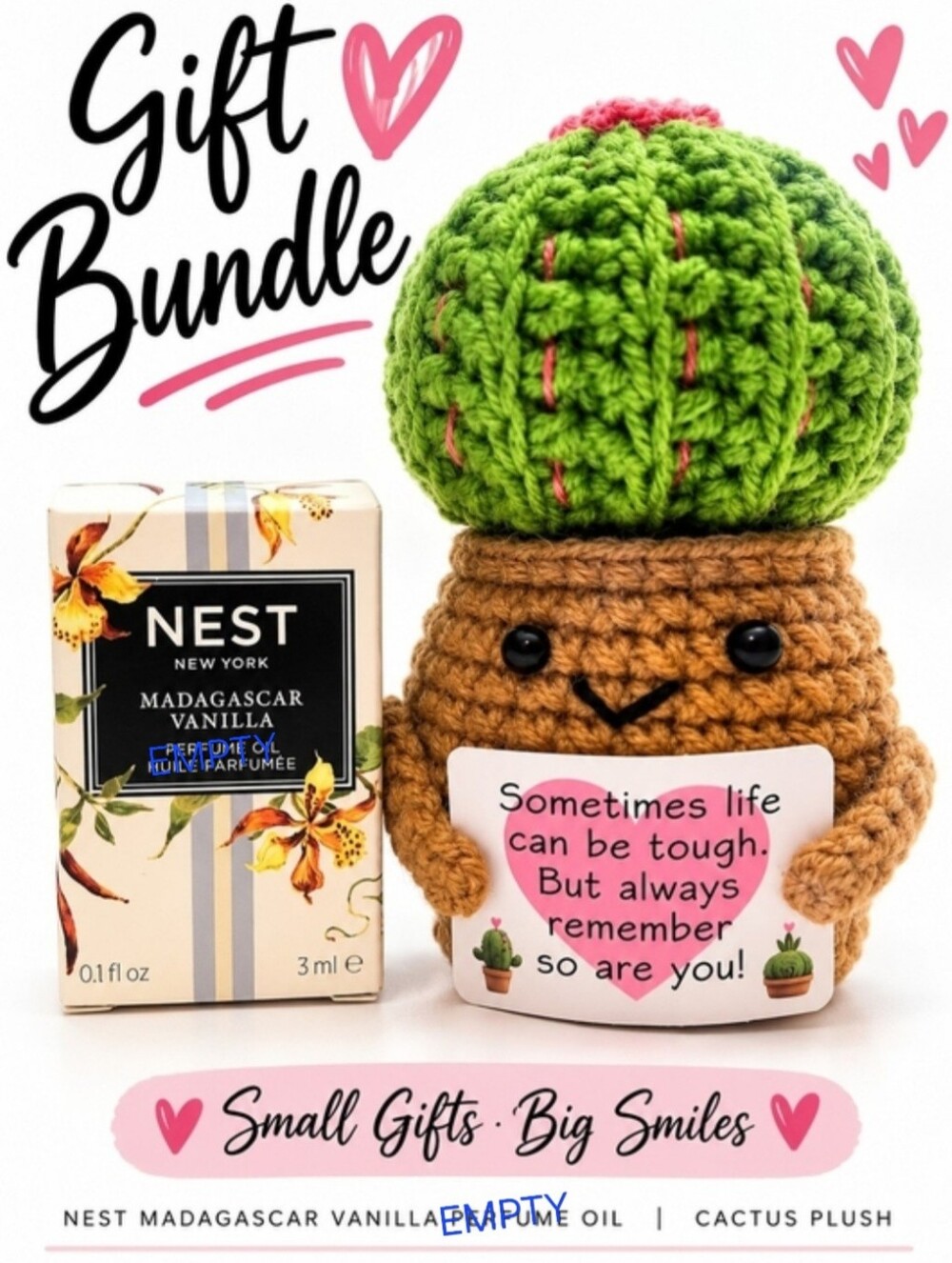 EMPTY NEST Madagascar Vanilla Oil NIB + Inspirational Green Cactus Plush Bundle